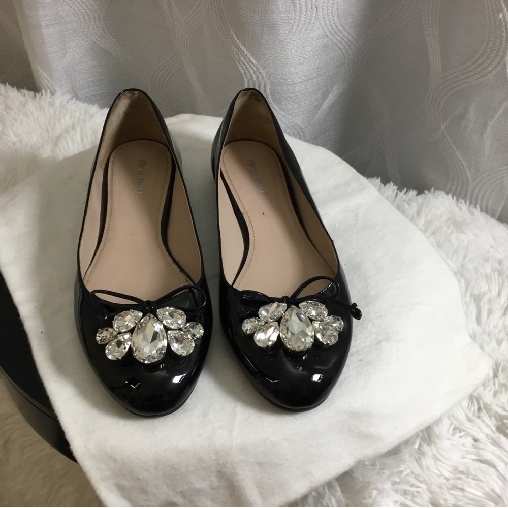 Miu Miu Black Patent Leather Jeweled Swarovski Crystals Ballet Flats - Picture 2 of 10